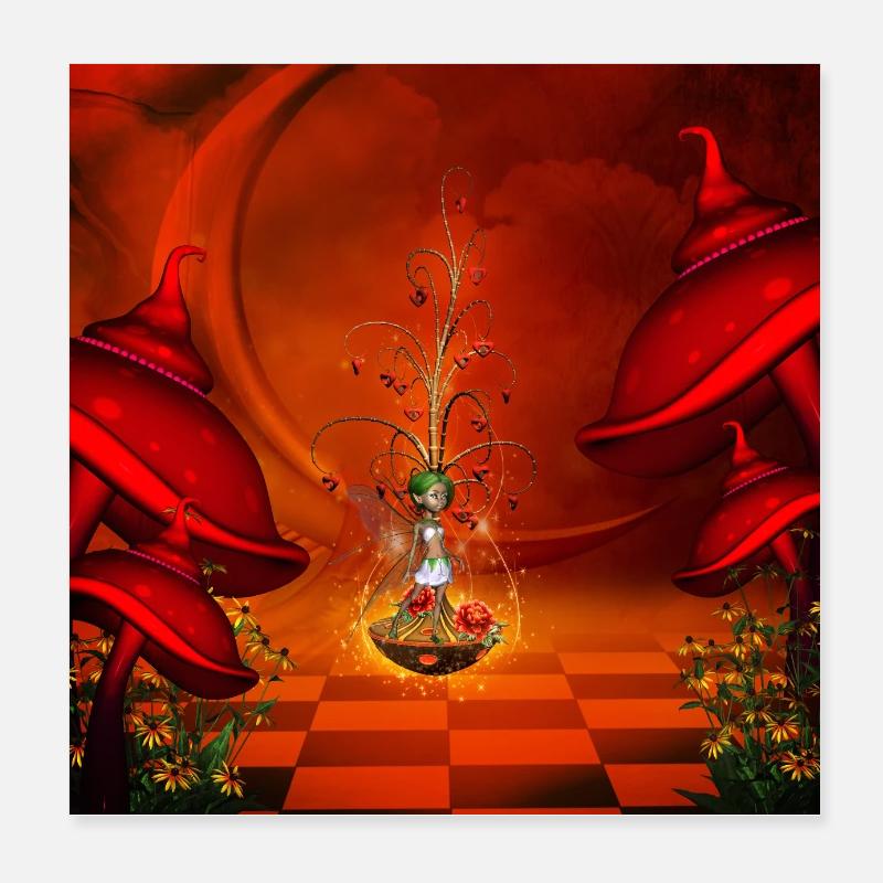 Niedliche Fee mit Baum und Herzen. Poster 20x20 cm