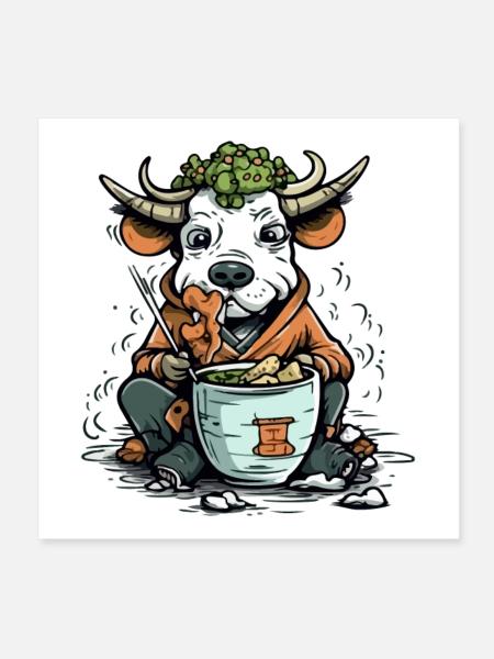 Kiko le taureau gourmand - Poster 20 x 20 cm - blanc - Devant