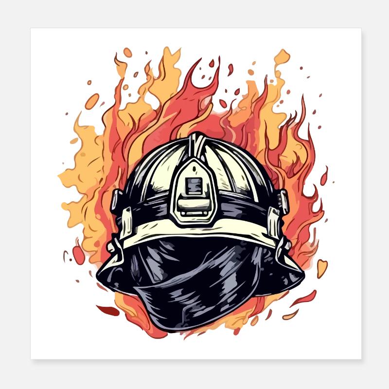 Firefighter's helmet on fire n°2 Poster 8" x 8" (20x20 cm)
