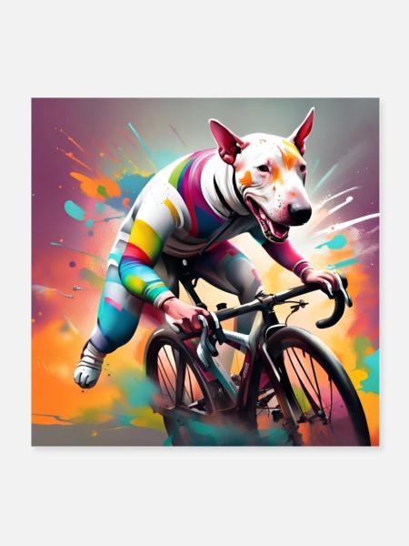 Englischer Bullterrier Rennradfahrer - Poster 20x20 cm - Weiß