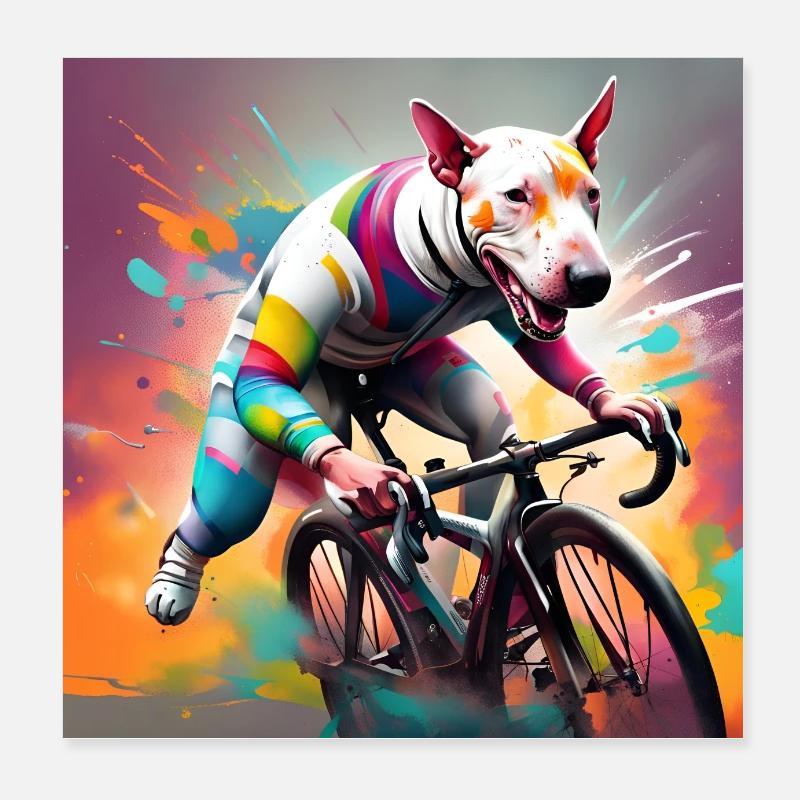 Englischer Bullterrier Rennradfahrer Poster 20x20 cm
