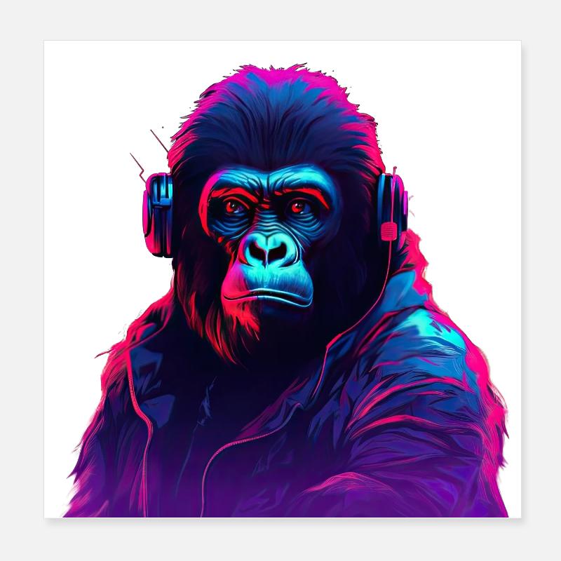 Synthwave Neon Beats d’un gorille Poster 20 x 20 cm