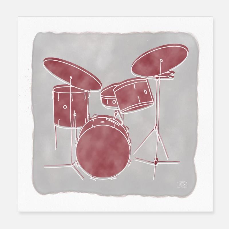 "Drums", Boho Line Art Design, Series "Music" Poster 8" x 8" (20x20 cm)