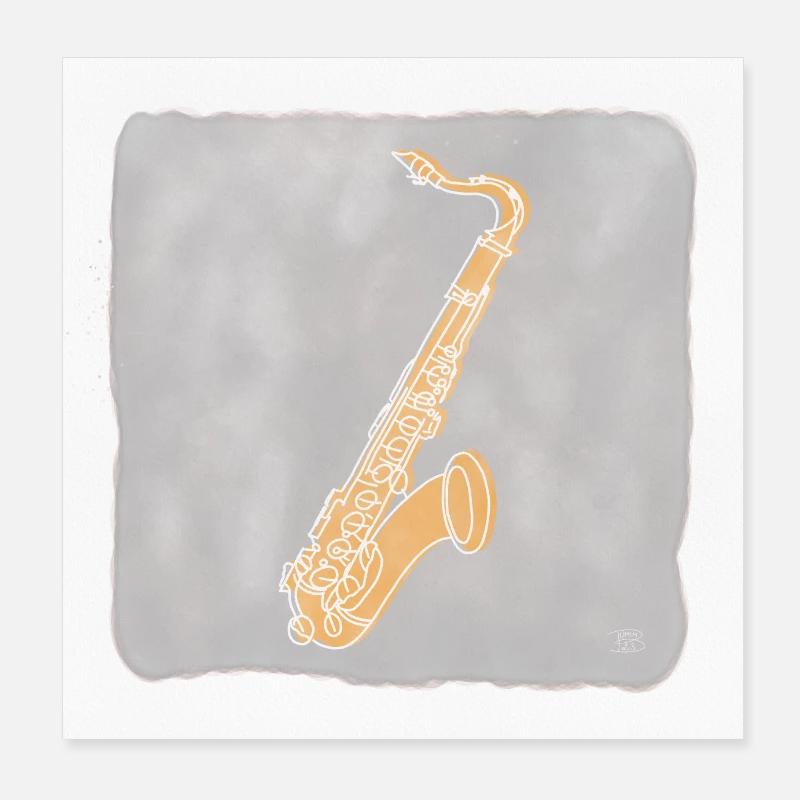 "Saxophone", Boho Line Art Design, Series "Music" Poster 8" x 8" (20x20 cm)