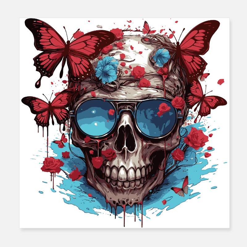 Crâne de zombie papillon Poster 20 x 20 cm