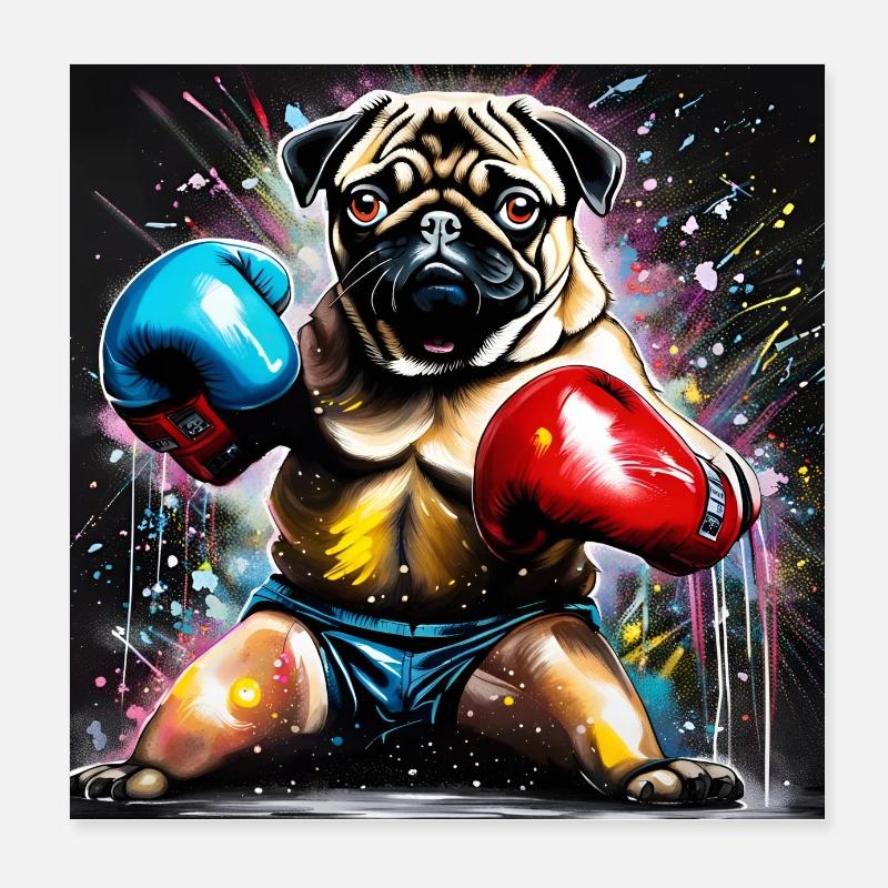 Mops als Boxer in Boxhaltung Poster 20x20 cm