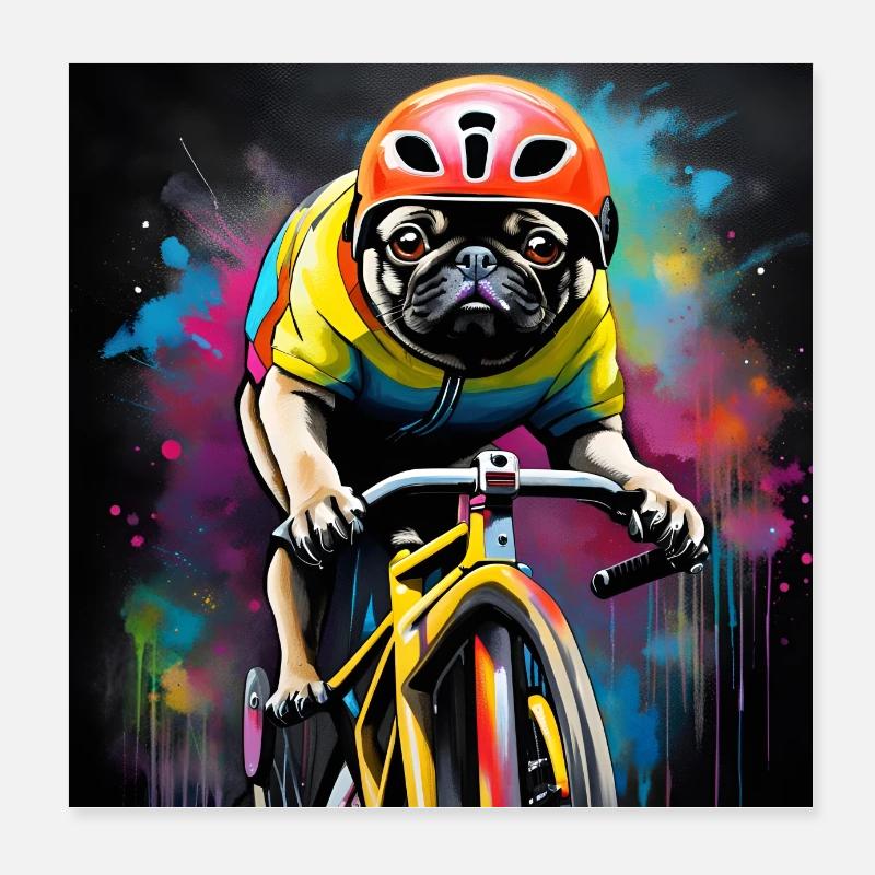 Mops Sport Rennradfahrer Poster 20x20 cm