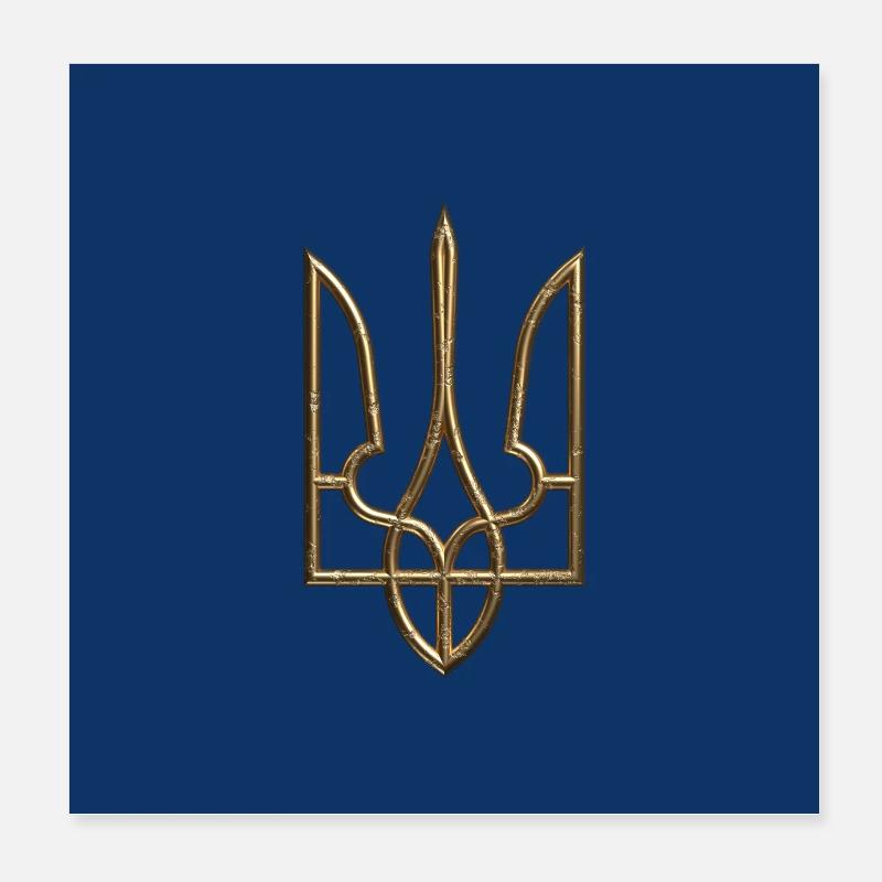 Ukraine Wappen Schild Trident Dreizack Drahtlook 2 - Poster 20x20 cm - Weiß