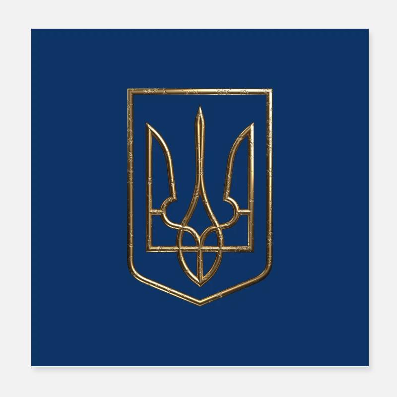 Ukraine Wappen Schild Trident Dreizack Drahtlook 2 Poster 20x20 cm