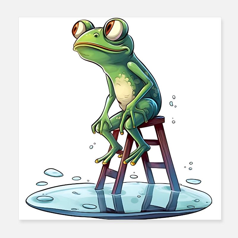 Wetterfrosch sitzt auf der Leiter Poster 20x20 cm