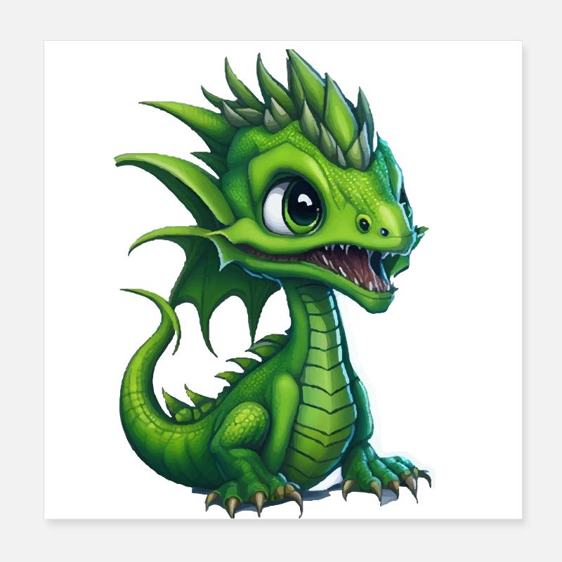 Baby dragon, cute, happy, smiling Poster 8" x 8" (20x20 cm)
