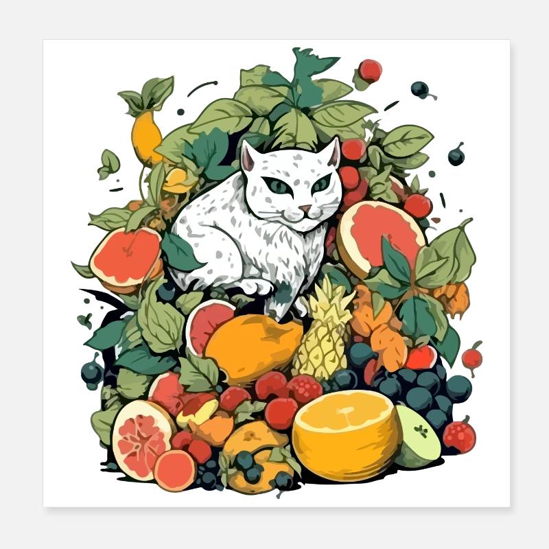 Mathéo le chat dans les fruits Poster 20 x 20 cm
