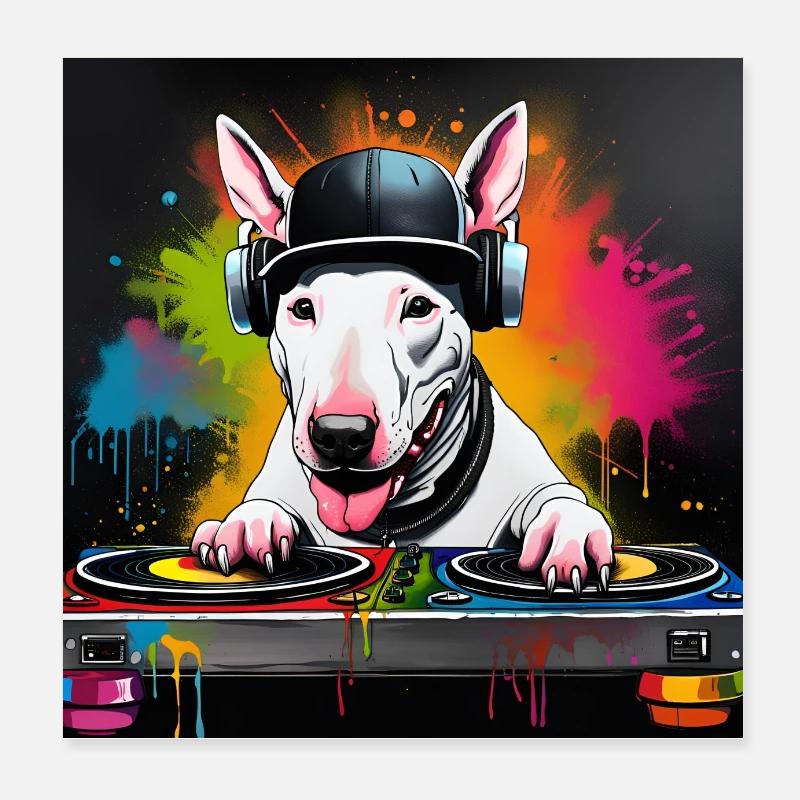 Platines de mixage anglais Bull Terrier DJ Poster 20 x 20 cm