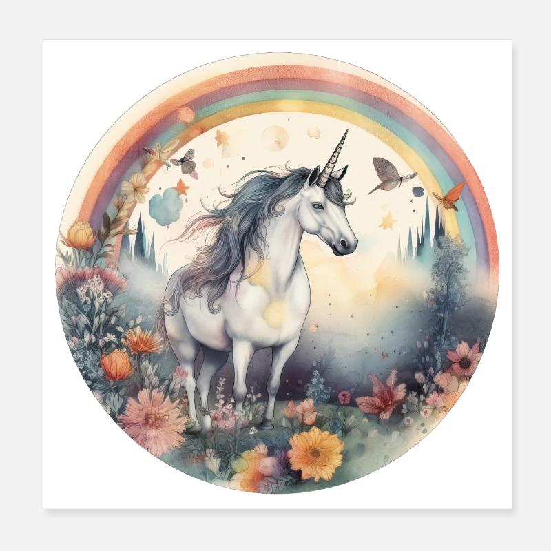 Verzauberter Regenbogen: Magisches Einhorn Poster 20x20 cm