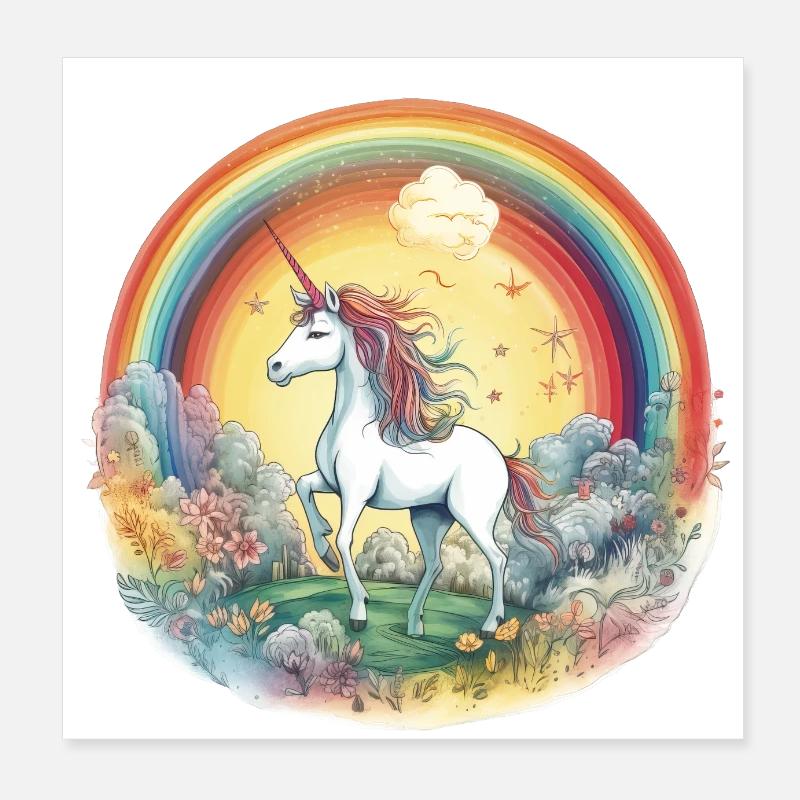 Verzauberter Regenbogen: Magisches Einhorn Poster 20x20 cm