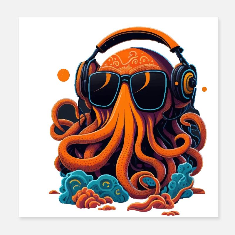 Oktopus mit Sonnenbrille Poster 20x20 cm