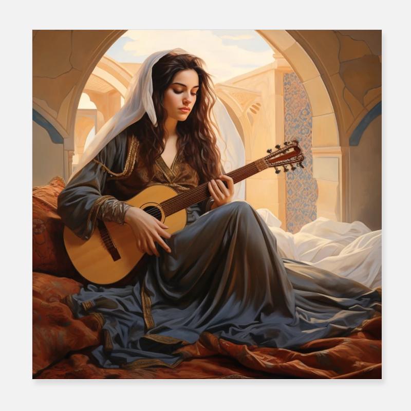 Affiche Guitariste Classique - Poster 20 x 20 cm - blanc