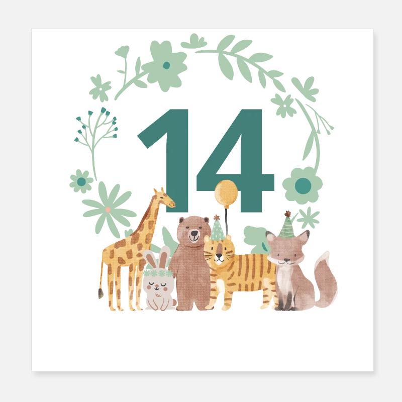 14e anniversaire - anniversaire animaux Poster 20 x 20 cm