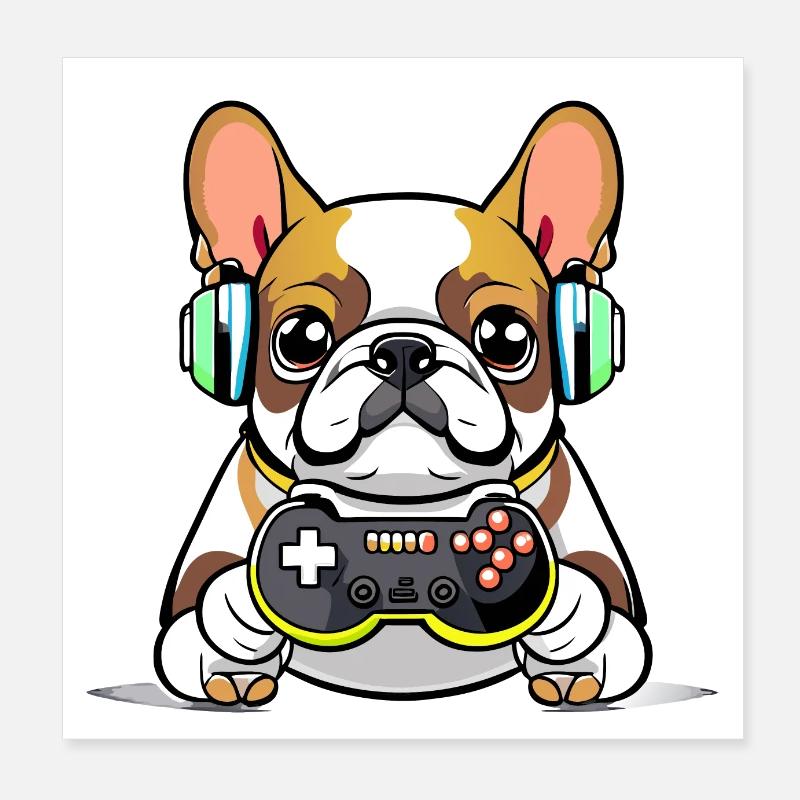 Bulldog while gaming gamer gaming gamblers gift Poster 8" x 8" (20x20 cm)