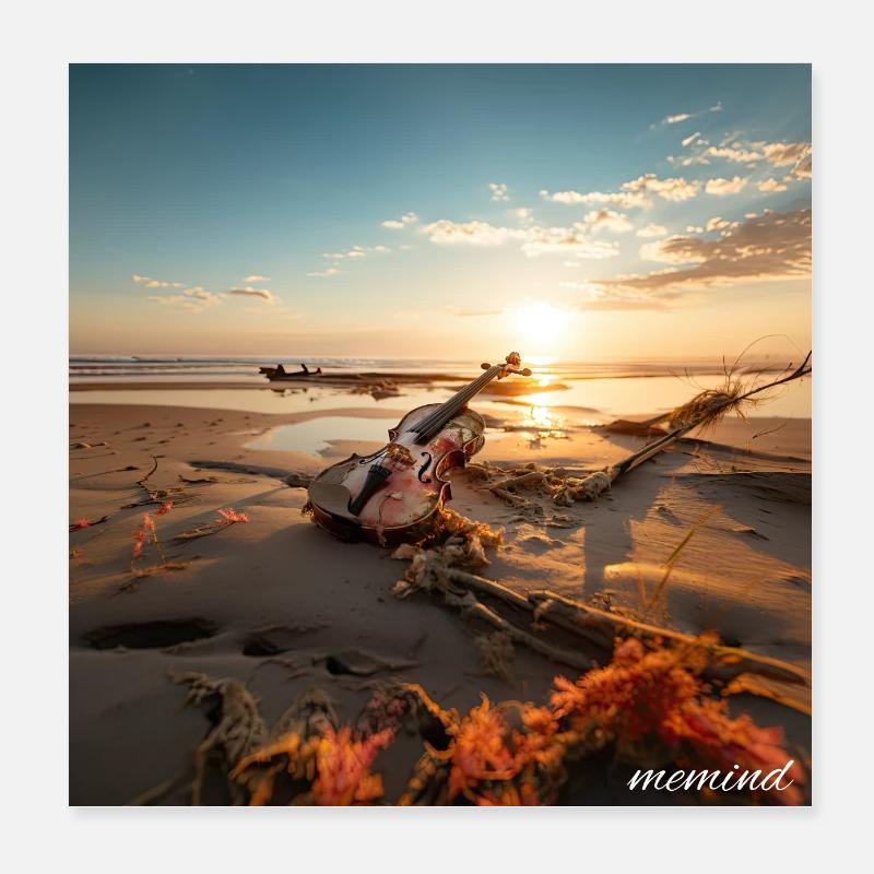 Violin at the beach Poster 20x20 cm