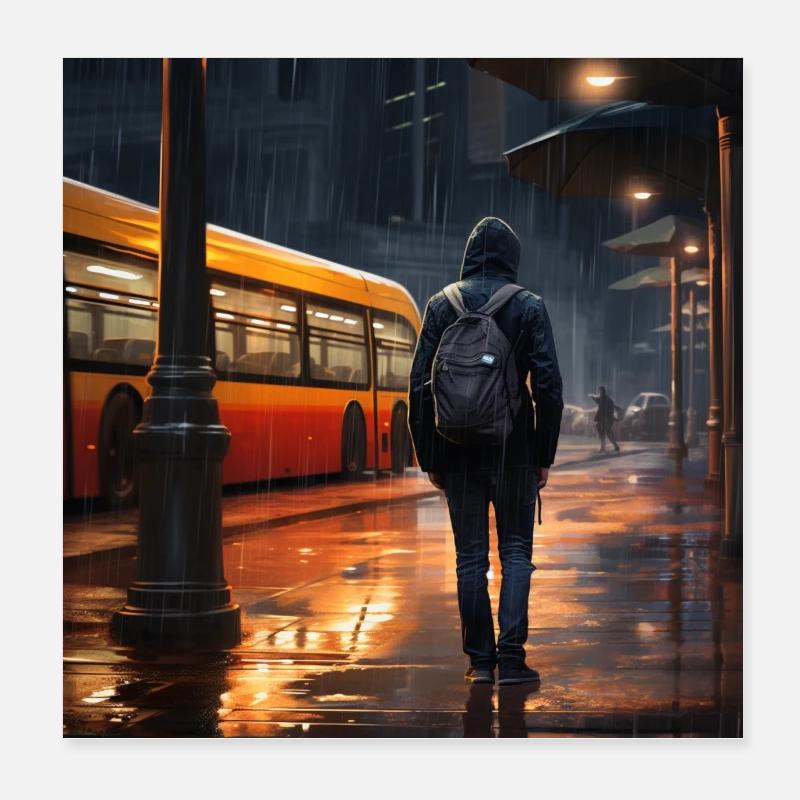 Warten im Regen. Poster 20x20 cm