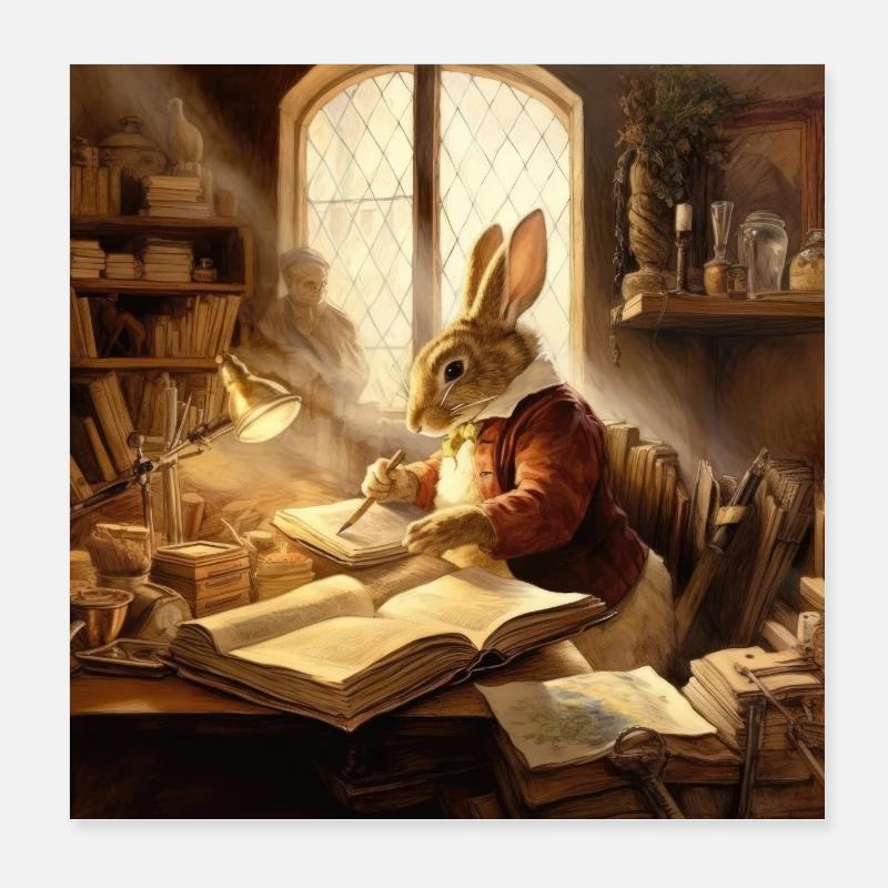 Écrivain lapin Poster 20 x 20 cm