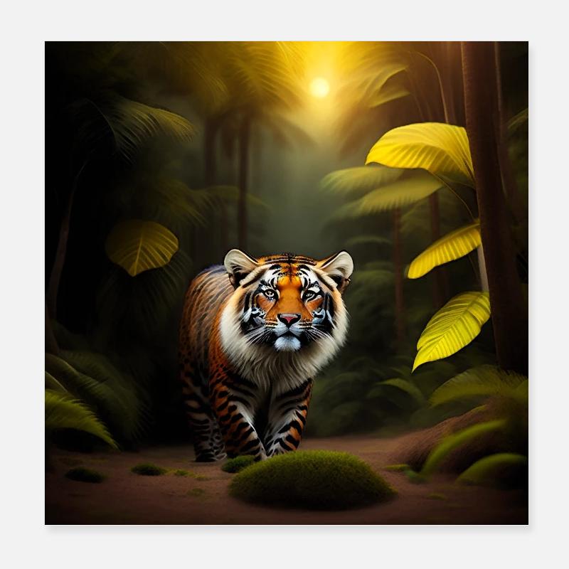 Tiger im Dschungel - Poster 20x20 cm - Weiß