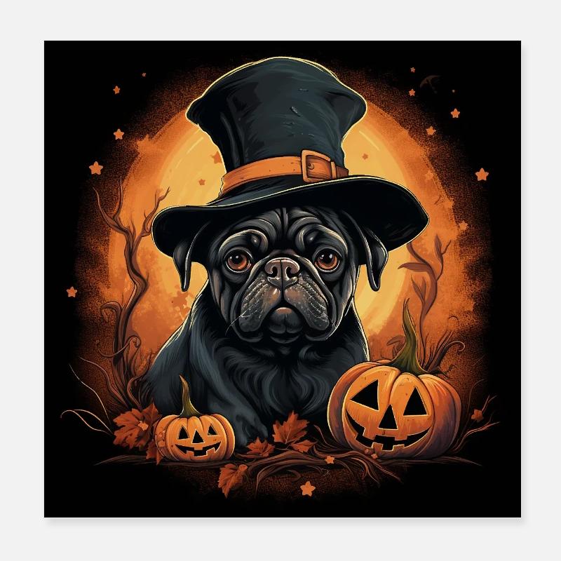 Cute Halloween Pug Poster 8" x 8" (20x20 cm)