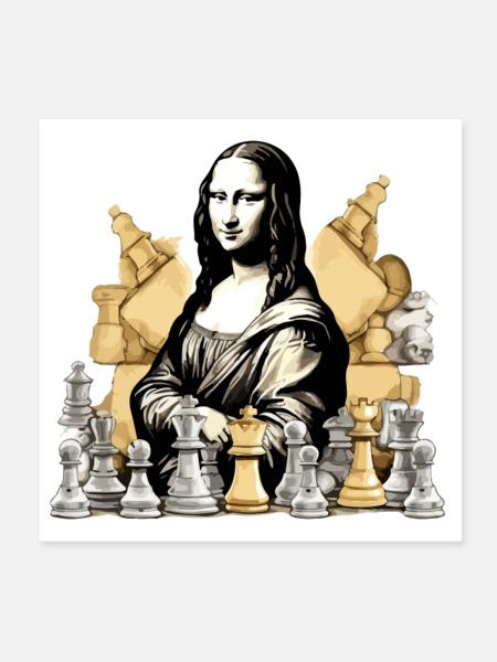 Mona im Schach - Poster 20x20 cm - Weiß