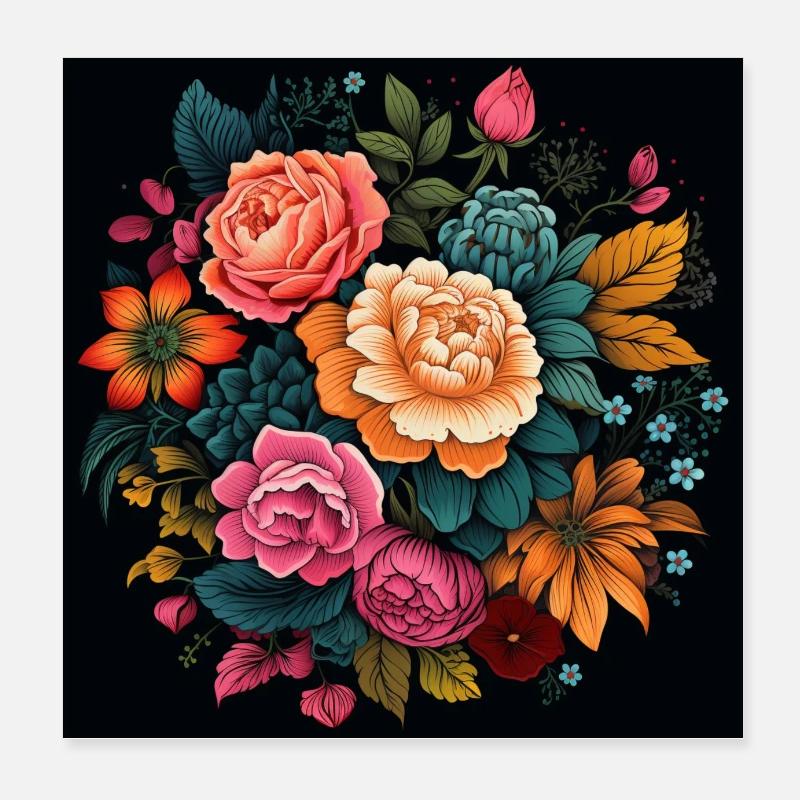 Poste psychedelische Blüten. - Poster 20x20 cm - Weiß