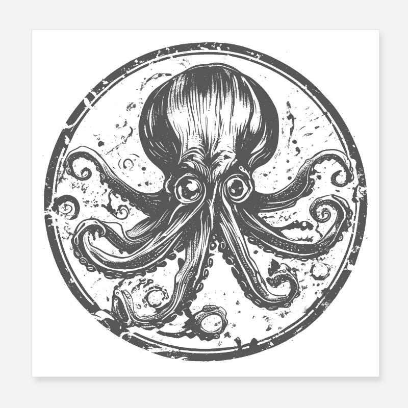Logo de Octopus bnw Poster 20 x 20 cm
