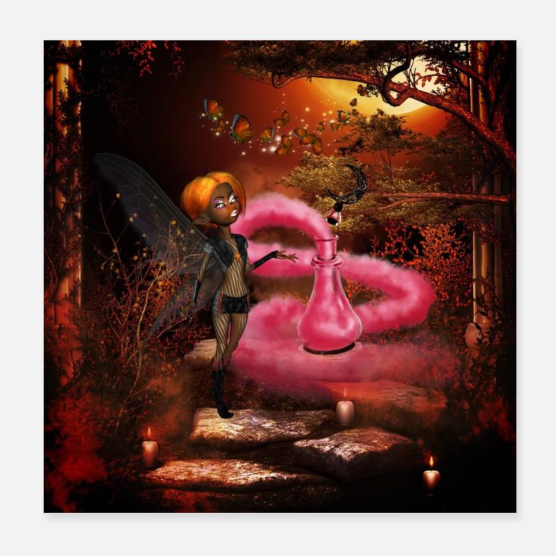 Fée à la lumière de la lune Poster 20 x 20 cm