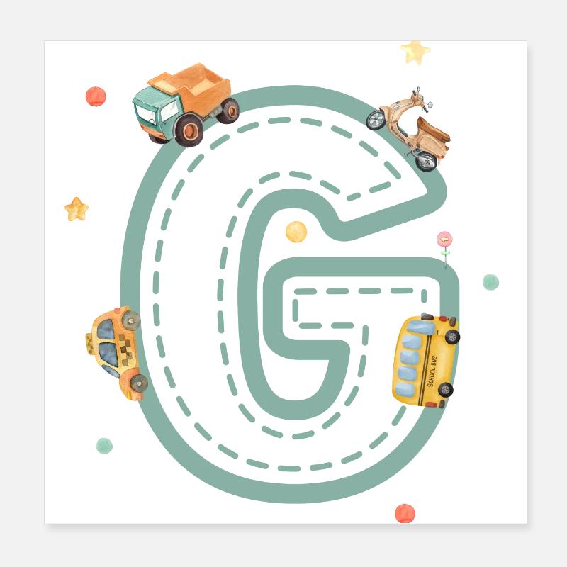 Fahrzeug Buchstabe g - personalisiertes Kindergeschenk Poster 20x20 cm
