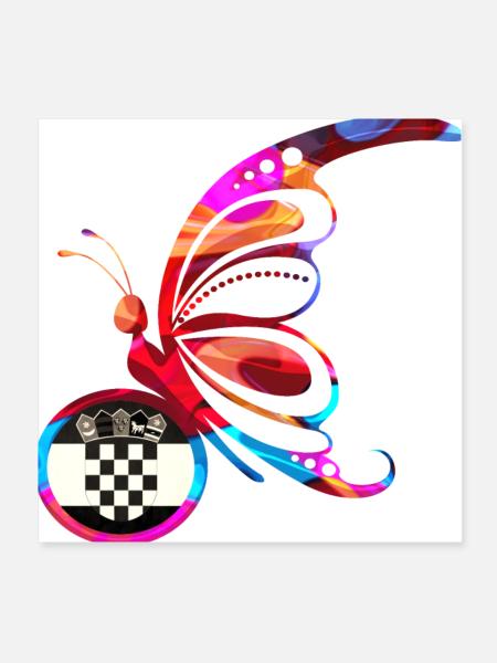 Schmetterling Natur Bunte Flagge Regenbogen Kroatien HRV - Poster 20x20 cm - Weiß - Vorne