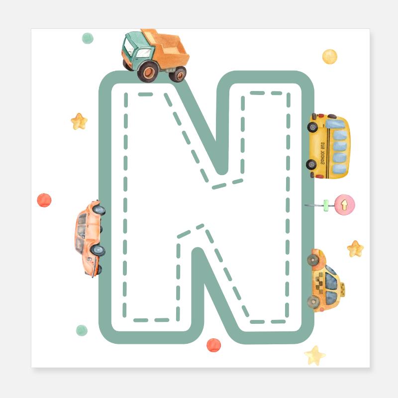 Letter n vehicle - personalized child gift Poster 8" x 8" (20x20 cm)