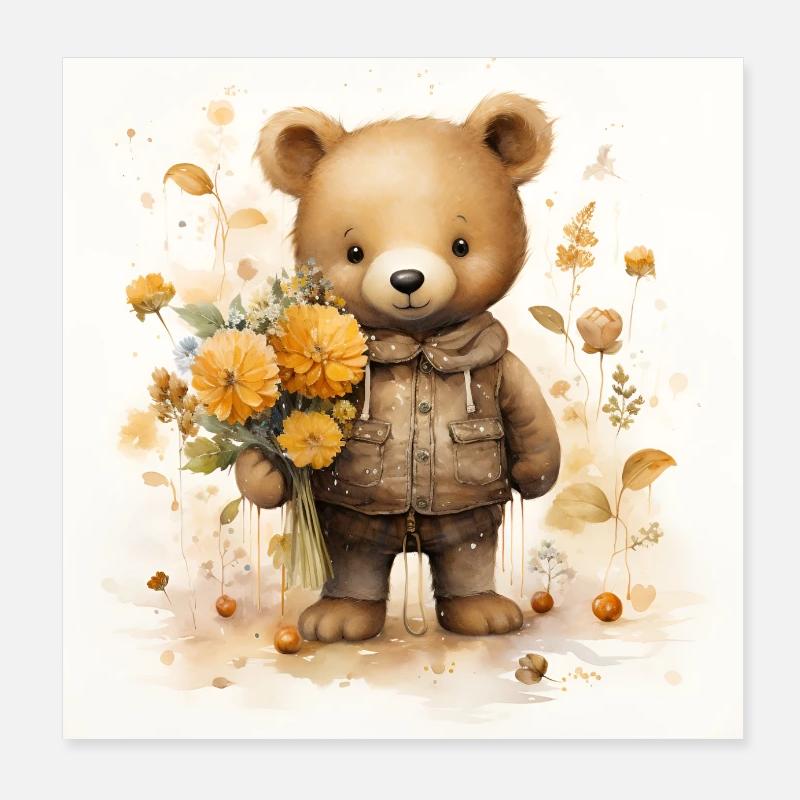 Bär Wald Schule Geschenk Kindergarten Poster 20x20 cm