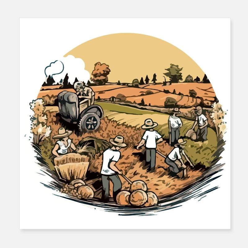 Vintage field work Poster 8" x 8" (20x20 cm)