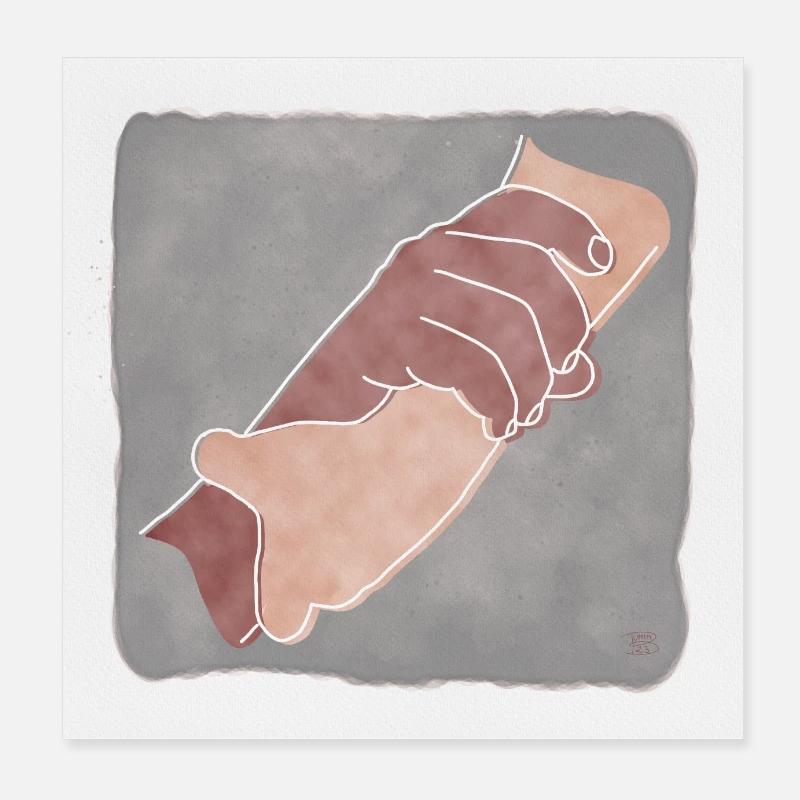 « Helping Hands » Boho Line Art Design, Series Hands Poster 20 x 20 cm