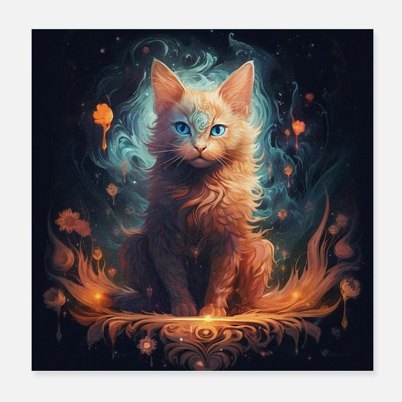 Spirit Cat mystical power protector Poster 8" x 8" (20x20 cm)