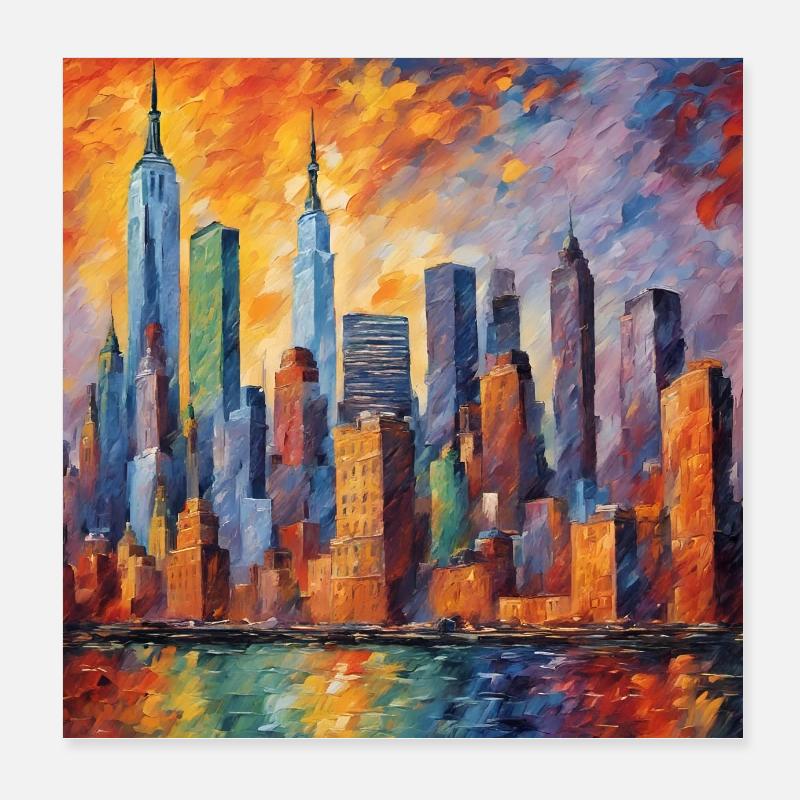 New York Skyline Neo Impressionismus Poster 20x20 cm