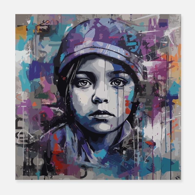Zeichnung eines Kindes - Graffiti-Patchwork Poster - Poster 20x20 cm - Weiß