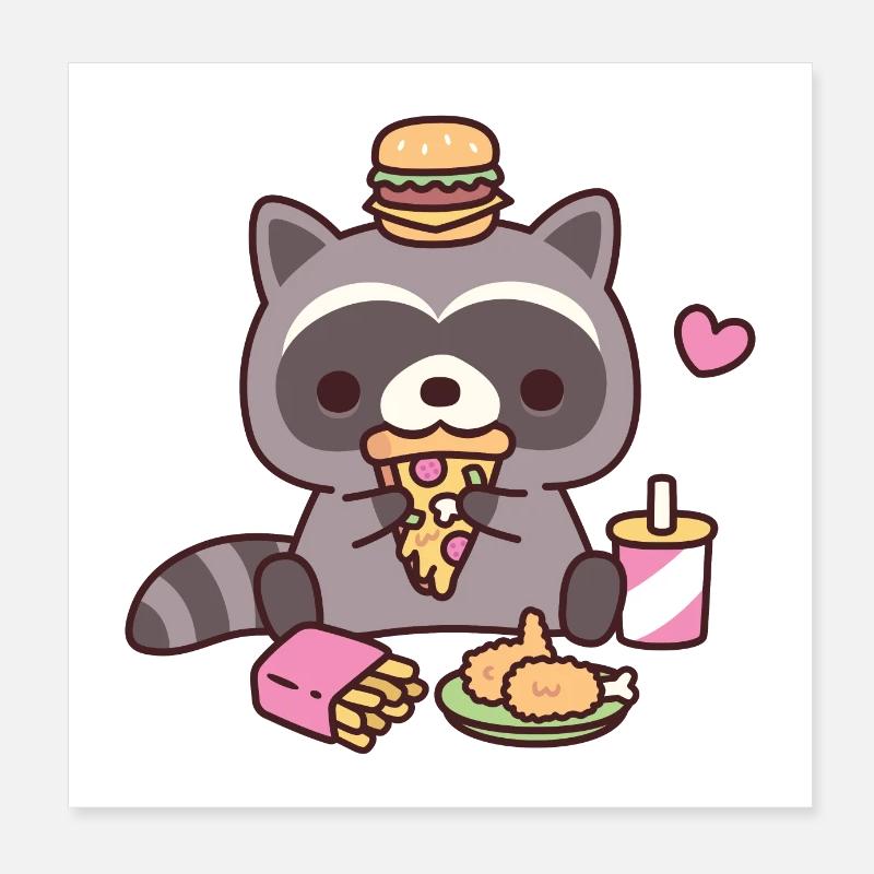 Mignon raton laveur mangeant de la restauration rapide Poster 20 x 20 cm