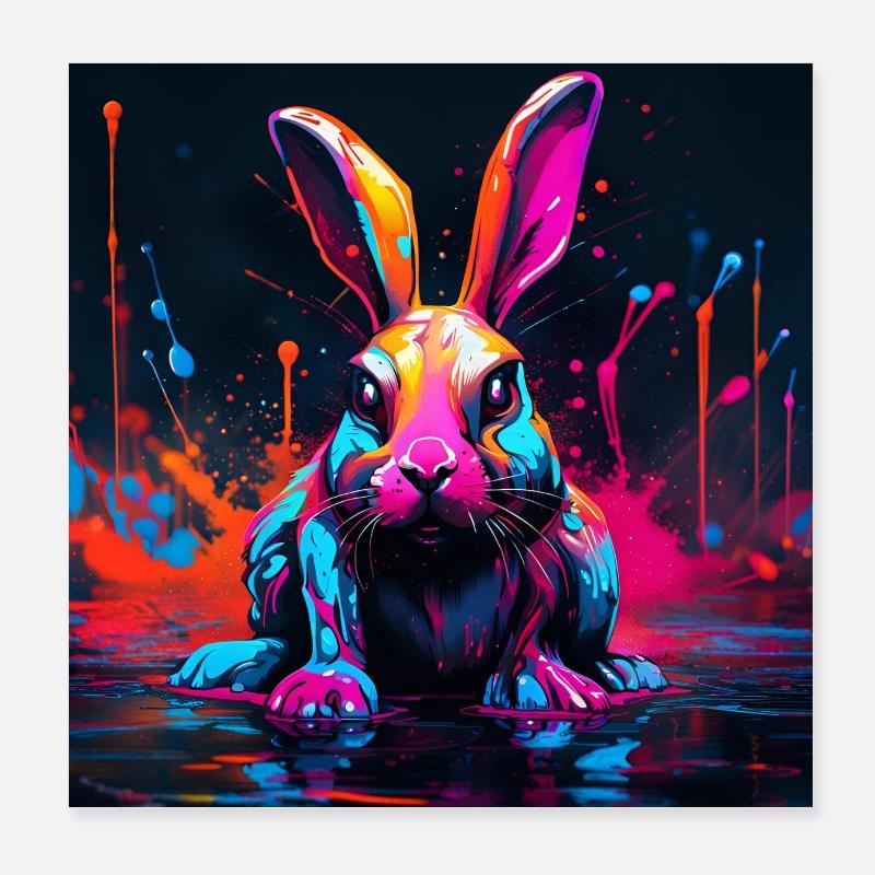 Rabbit and splash - Poster 20x20 cm - Weiß