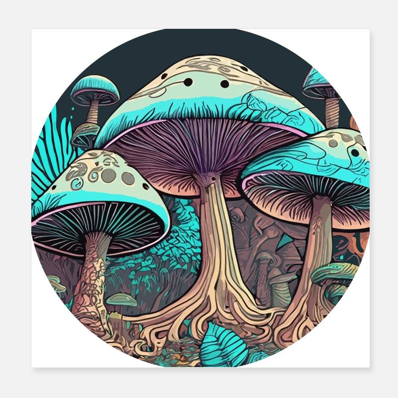 Psychedelic Mushroom Jungle Poster 8" x 8" (20x20 cm)
