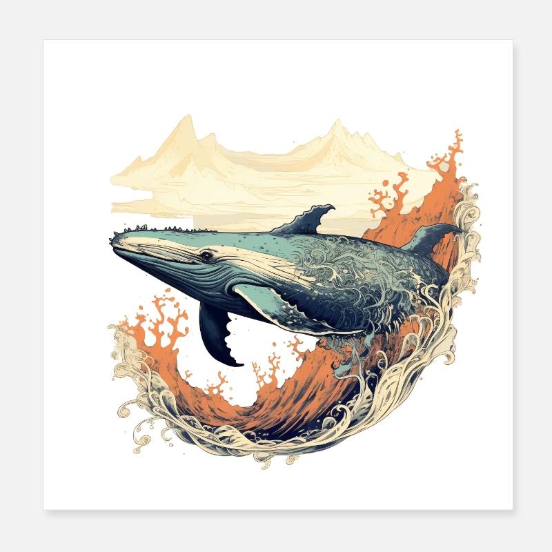 Whale - Ukiyo-e (no1) Poster 8" x 8" (20x20 cm)
