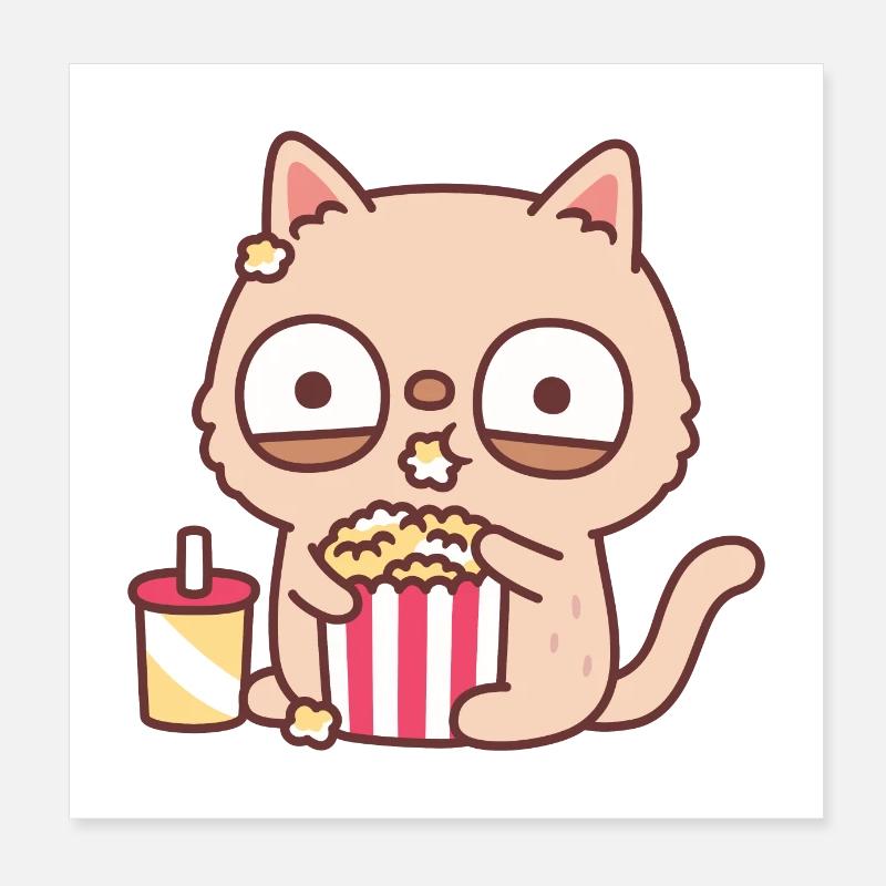 Drôle de chat à la crème mangeant du maïs soufflé Poster 20 x 20 cm