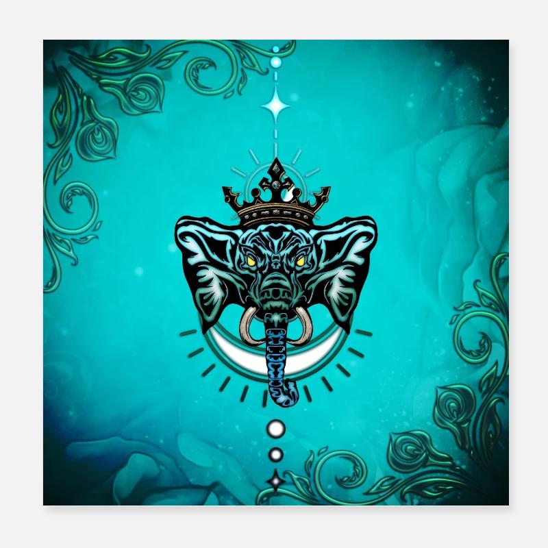 Dekorativer Elefant mit Krone. Poster 20x20 cm