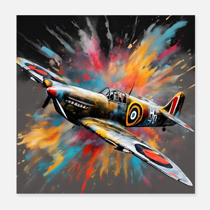Spitfire Britischer Jäger aus dem 2. Weltkrieg Splash Art Poster 20x20 cm