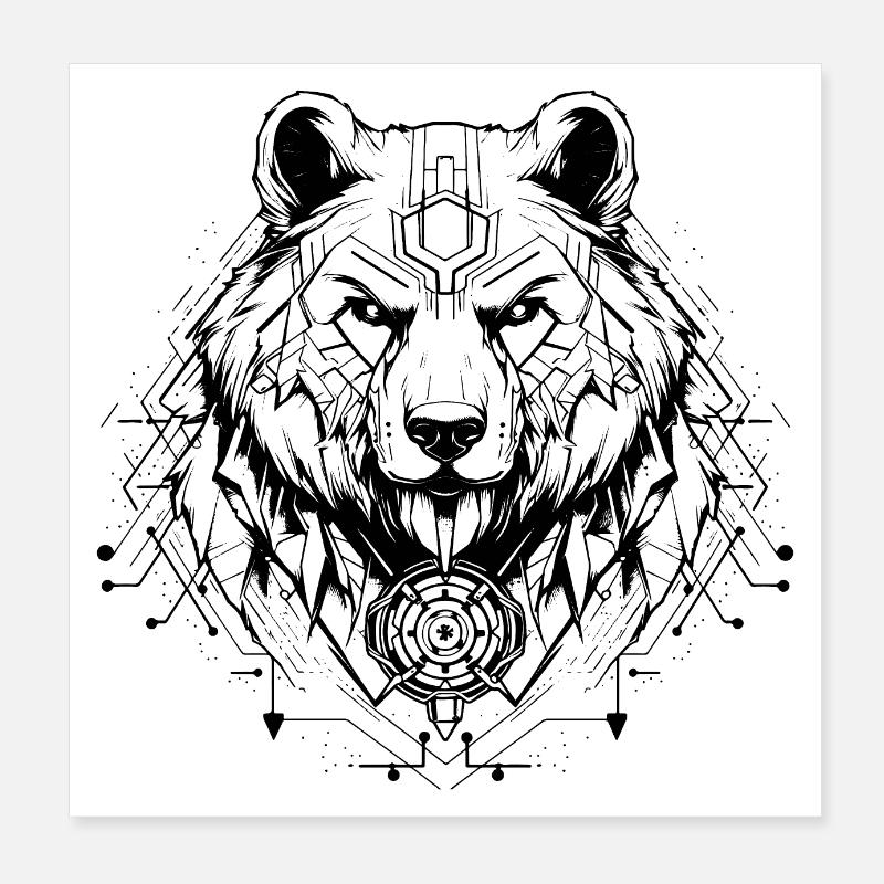 Cyber Sigilisme Bear Tattoo Design Poster 20 x 20 cm