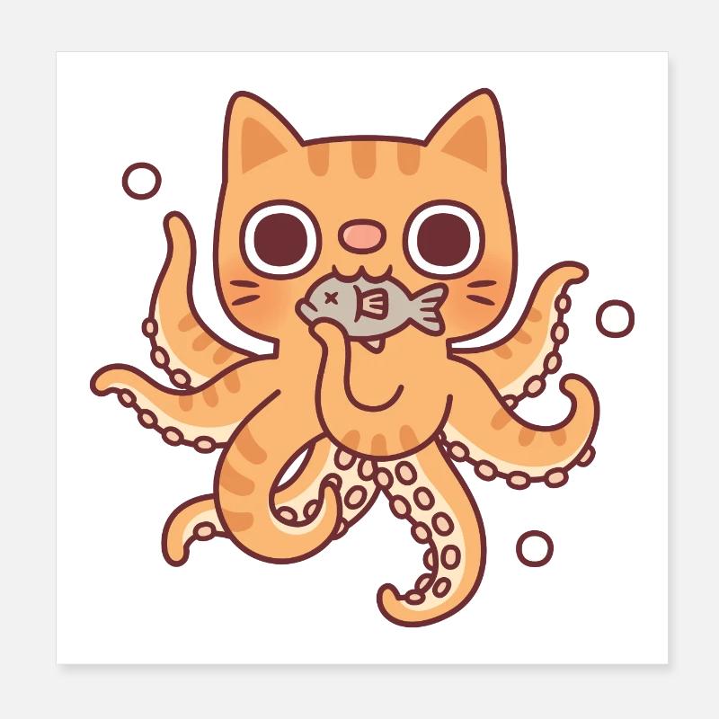 Mignon Octopus Cat Drôle Poster 20 x 20 cm